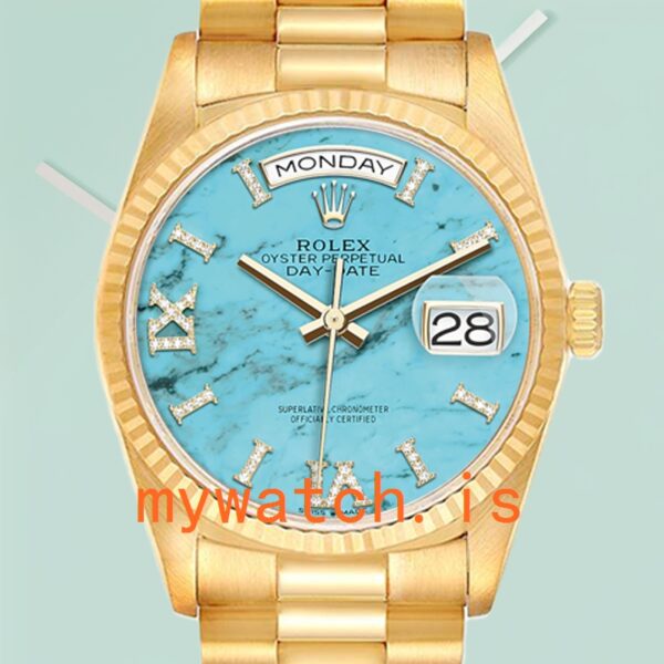 Rolex Day-Date 36mm m128238-0071 Mens Blue Dial Gold-tone: Genuine vs. Replica