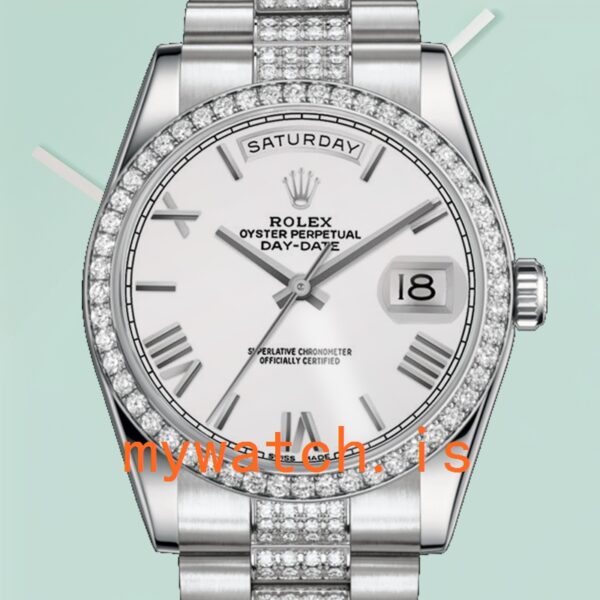 Rolex Day-Date 118346 36mm Mens Silver-tone Diamond Bezel: Genuine vs. Replica